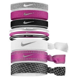 Nike Mixed Hairbands 9 Pack Reflective Graphic - White/Hot Fuchsia/Silver